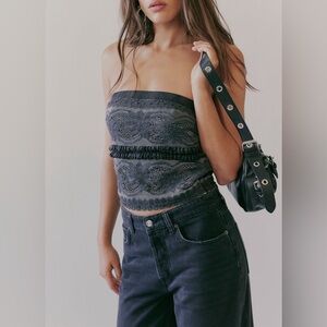 NWT *Defect* Free People Juniper Lace Grey Lace Crop Tube Top L